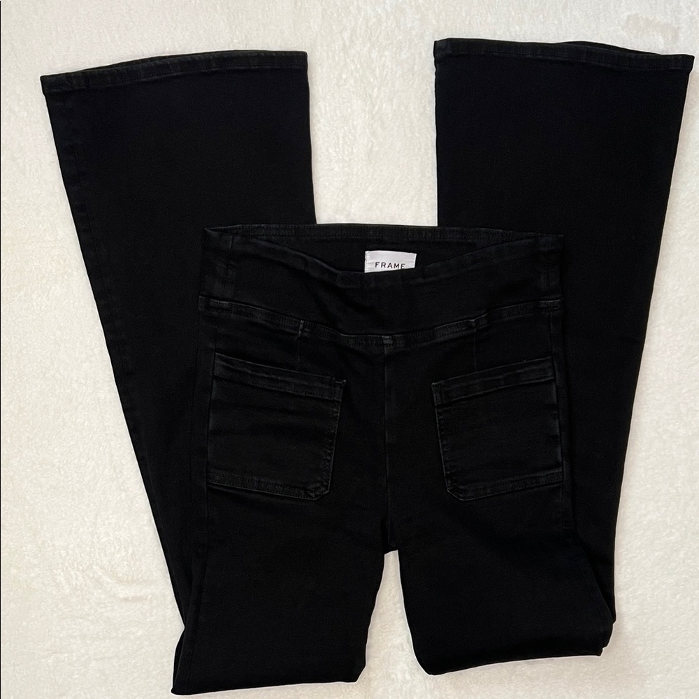 Frame Denim Bardot Jetset High-Rise Flare Black Jeans